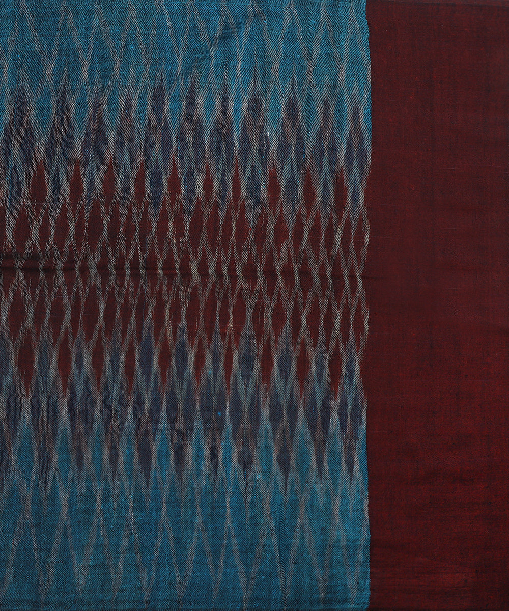 Blue_And_Maroon-Brown_Pure_Pashmina_Stole_With_Ikat_Weaving_WeaverStory_03