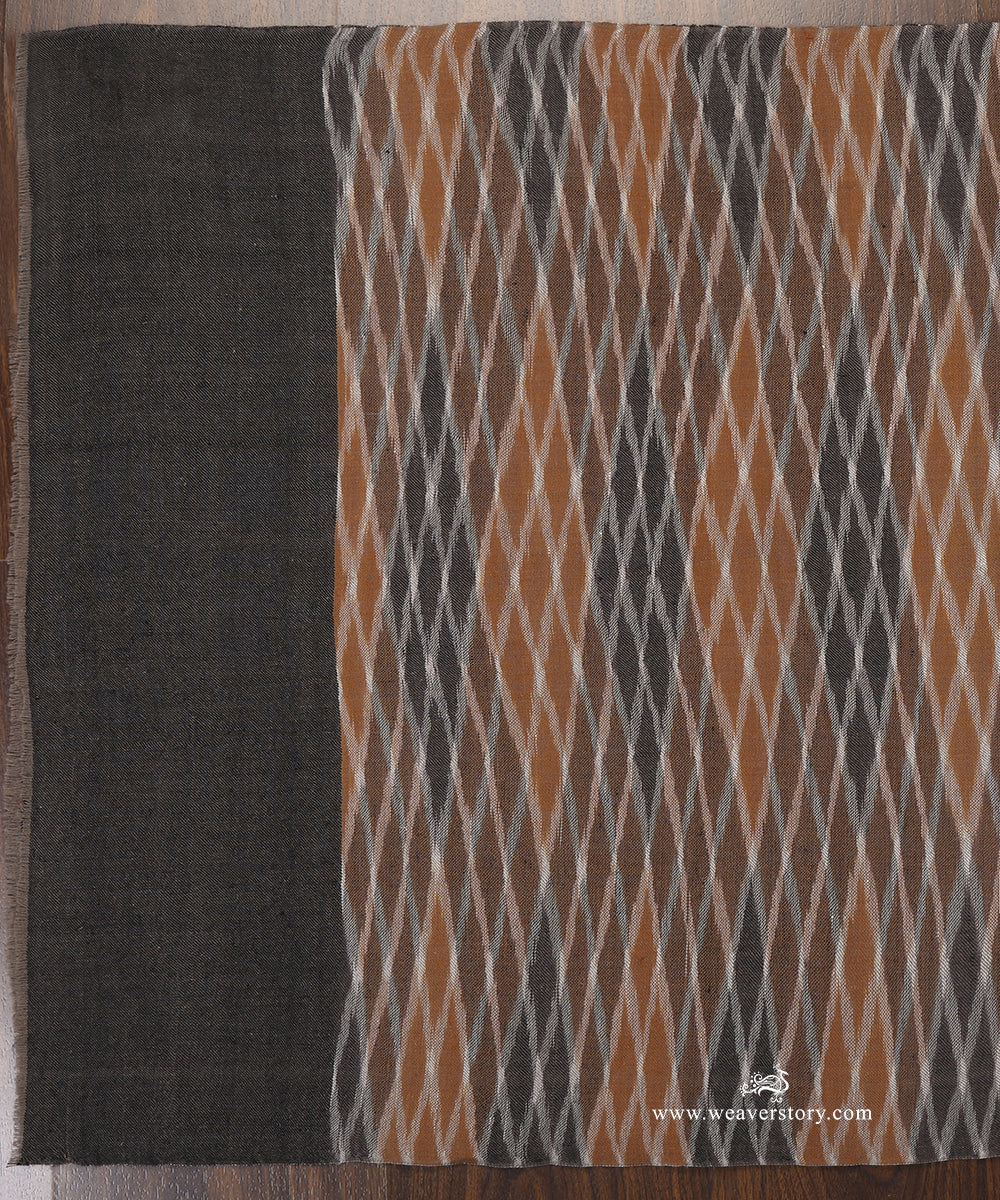 Grey_And_Brown_Handwoven_Ikat_Design_Chak_Stripe_Pure_Pashmina_Stole_WeaverStory_02