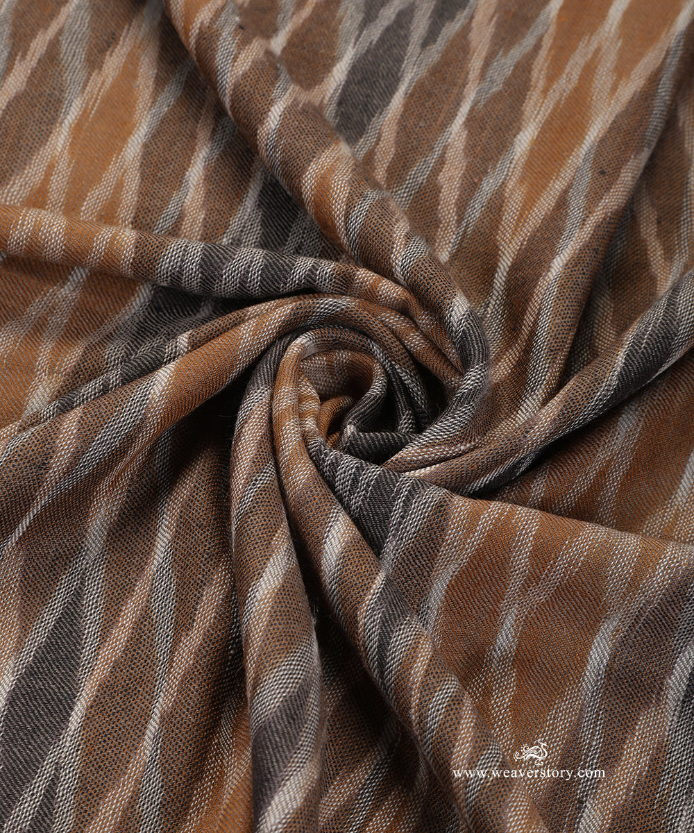 Grey_And_Brown_Handwoven_Ikat_Design_Chak_Stripe_Pure_Pashmina_Stole_WeaverStory_05