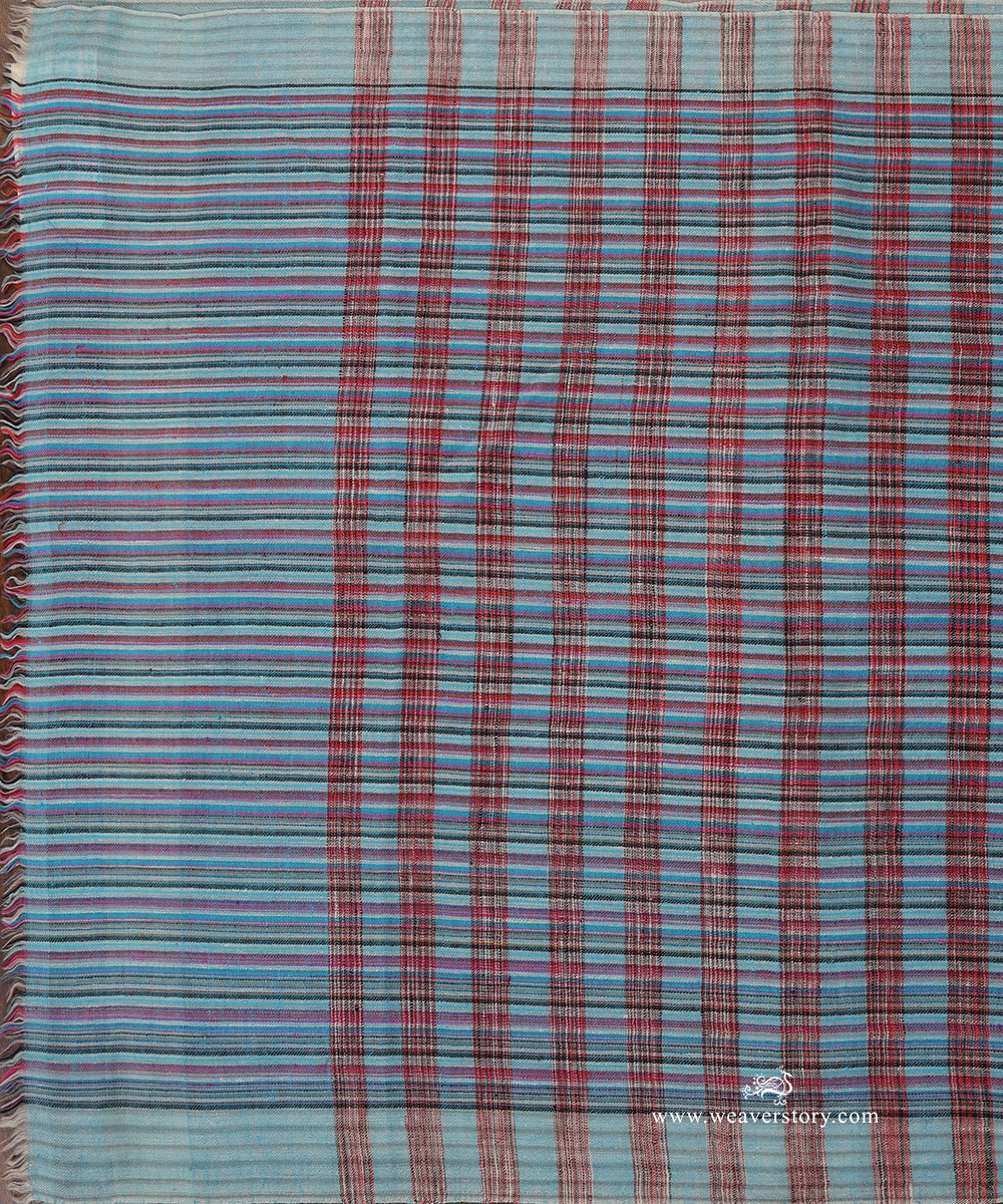 Handwoven_Blue_Ikat_Design_Chak_Stripe_Pure_Pashmina_Stole_WeaverStory_02