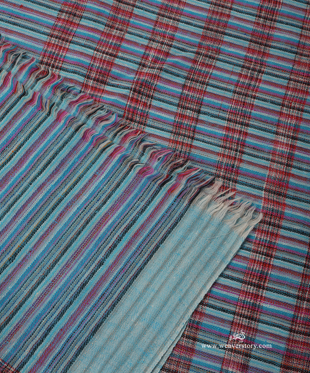 Handwoven_Blue_Ikat_Design_Chak_Stripe_Pure_Pashmina_Stole_WeaverStory_04