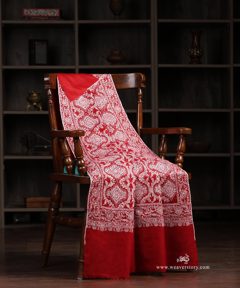 Red_Handwoven_Pure_Pashmina_Jamawar_Work_Pure_Pashmina_Stole_WeaverStory_01