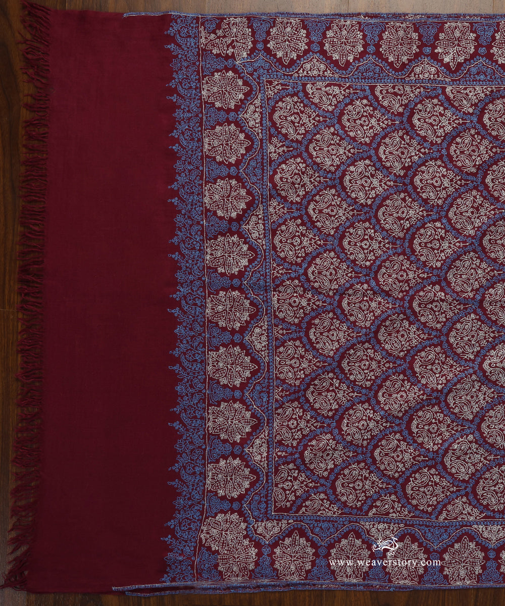 Maroon_Handwoven_Pure_Pashmina_Stole_With_Soznikari_WeaverStory_02