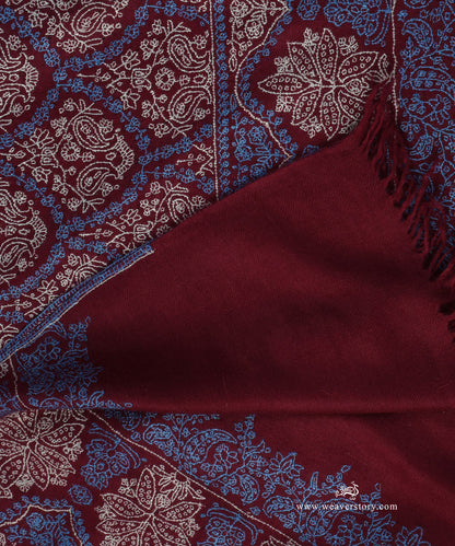 Maroon_Handwoven_Pure_Pashmina_Stole_With_Soznikari_WeaverStory_04