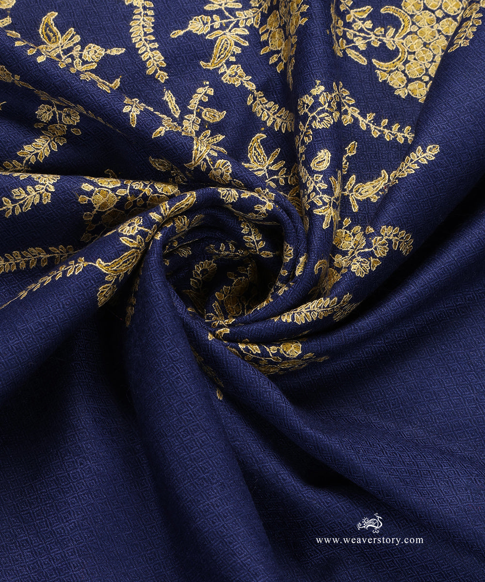 Blue_Handwoven_Pure_Pashmina_Stole_With_Soznikari_WeaverStory_05