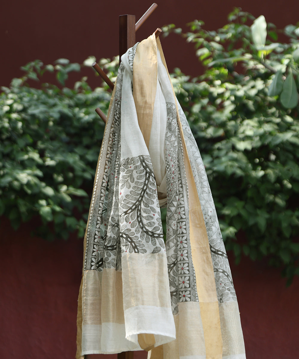 Offwhite_Hand_Painted_Pure_Chanderi_Madhubani_Dupatta_WeaverStory_01