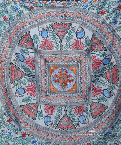 Sky Blue Handloom Chanderi Saree with Madhubani Birds and Lotus – Pre Order