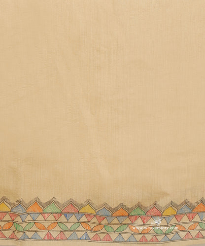 Beige gold handloom Chanderi with a delicate multicoloured Madhubani border.