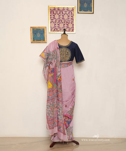 Mauve Handloom Chanderi Madhubani Tree of Life Saree – Pre Order