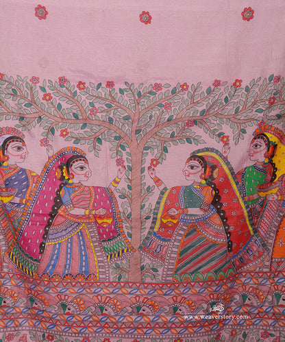 Mauve Handloom Chanderi Madhubani Tree of Life Saree – Pre Order