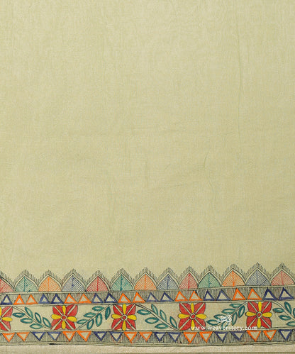 Pastel Green Handloom Chanderi Saree with Madhubani Bird Painting – Pre Order