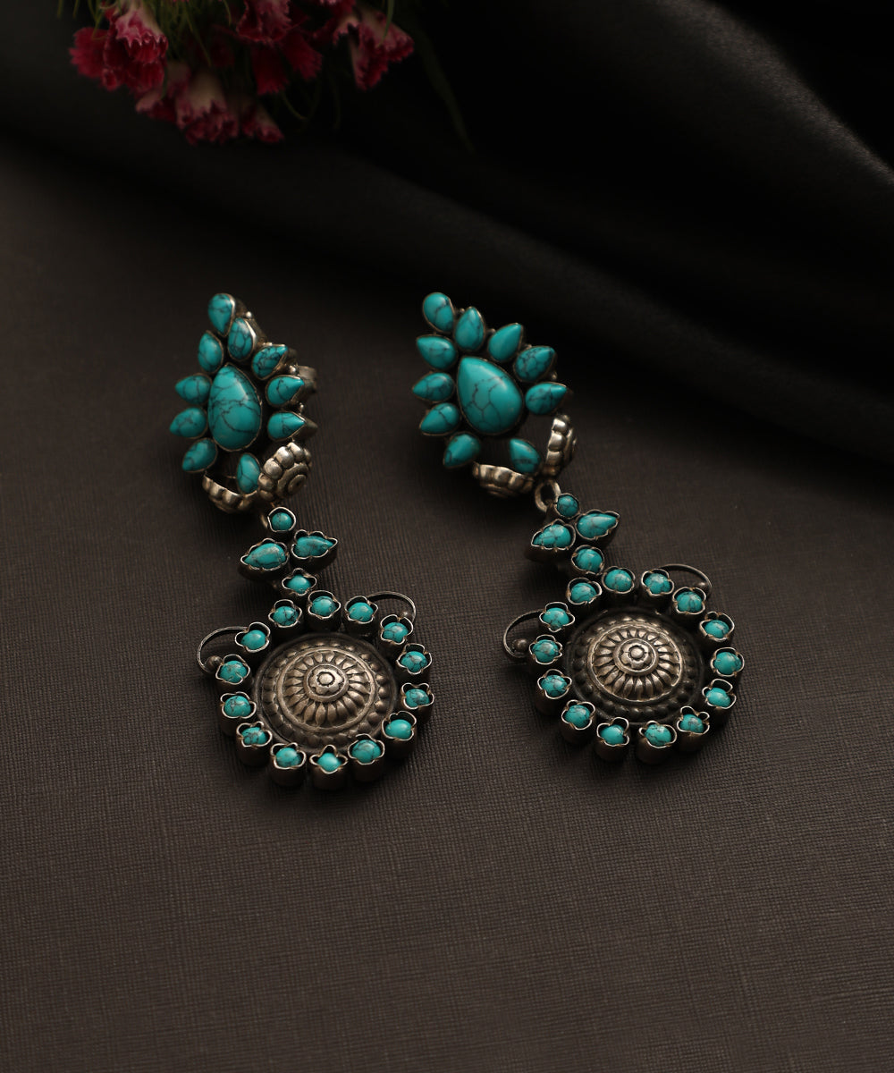 Sufyan_Handcrafted_Oxidised_Pure_Silver_Turquoise_Earrings_WeaverStory_01