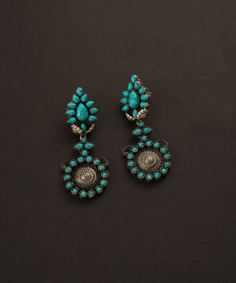 Sufyan_Handcrafted_Oxidised_Pure_Silver_Turquoise_Earrings_WeaverStory_02