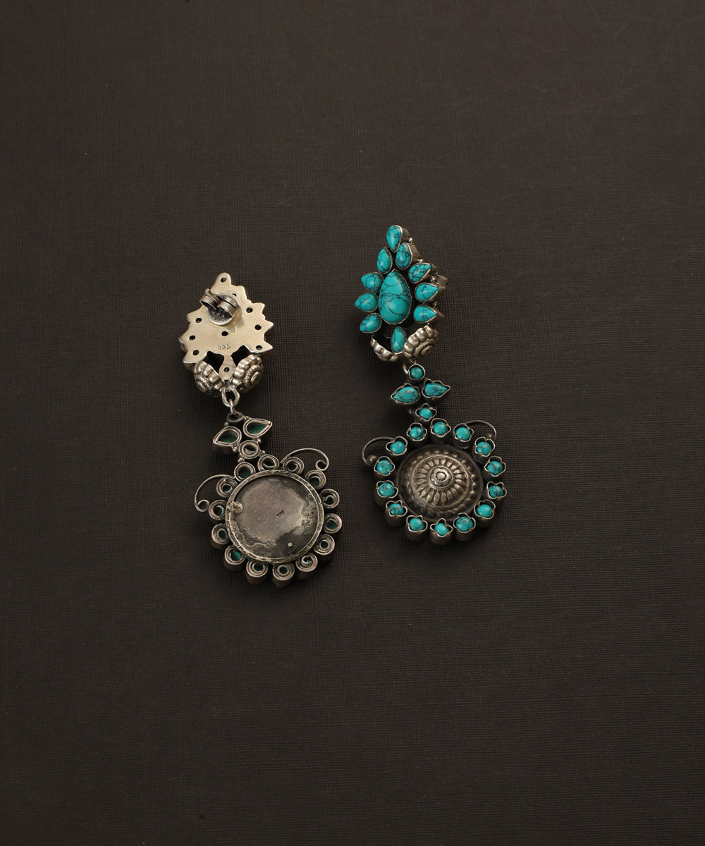Sufyan_Handcrafted_Oxidised_Pure_Silver_Turquoise_Earrings_WeaverStory_03