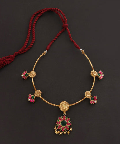 Aadya_Handcrafted_Oxidised_Pure_Silver_Necklace_With_Red_Kundan_Pendant_WeaverStory_02