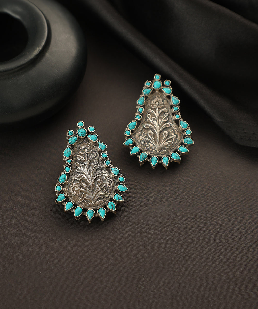 Aneira_Handcrafted_Oxidised_Pure_Silver_Turquoise_Earrings_WeaverStory_01
