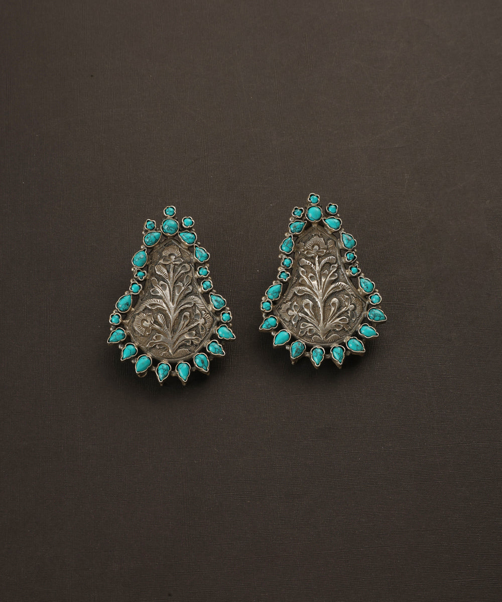 Aneira_Handcrafted_Oxidised_Pure_Silver_Turquoise_Earrings_WeaverStory_02