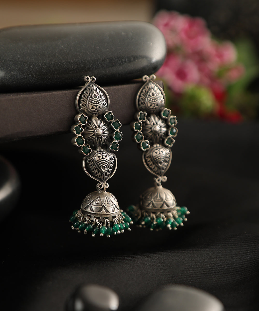 Panra_Handcrafted_Oxidised_Pure_Silver_Green_Jhumki_WeaverStory_01