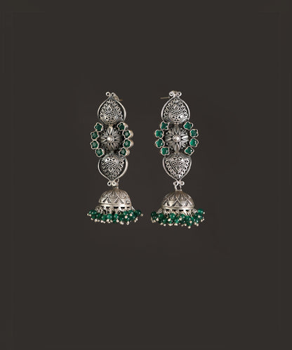 Panra_Handcrafted_Oxidised_Pure_Silver_Green_Jhumki_WeaverStory_02