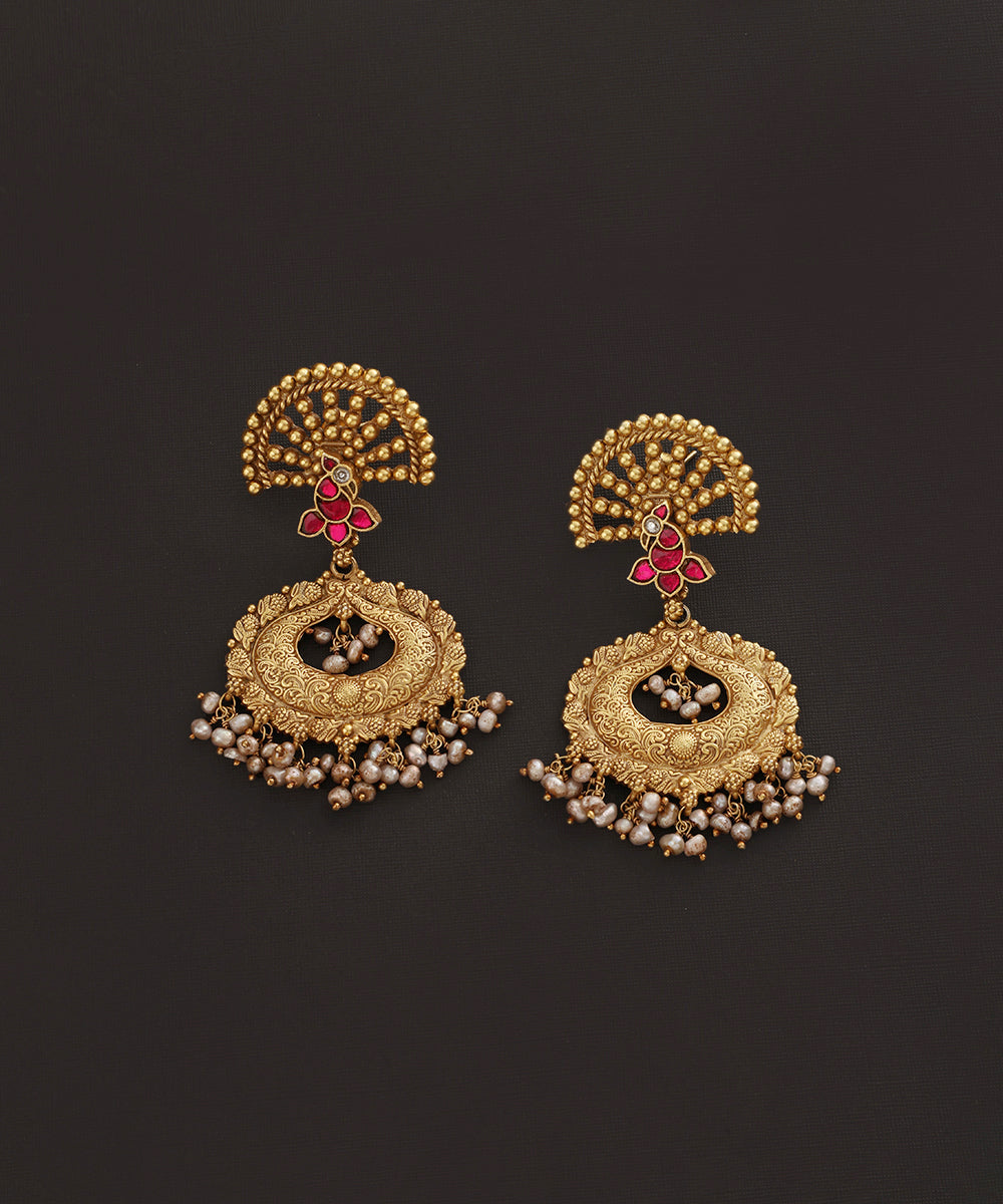 Watsala_Handcrafted_Oxidised_Pure_Silver_Kundan_Earrings_With_Pearl_Tassels_WeaverStory_02