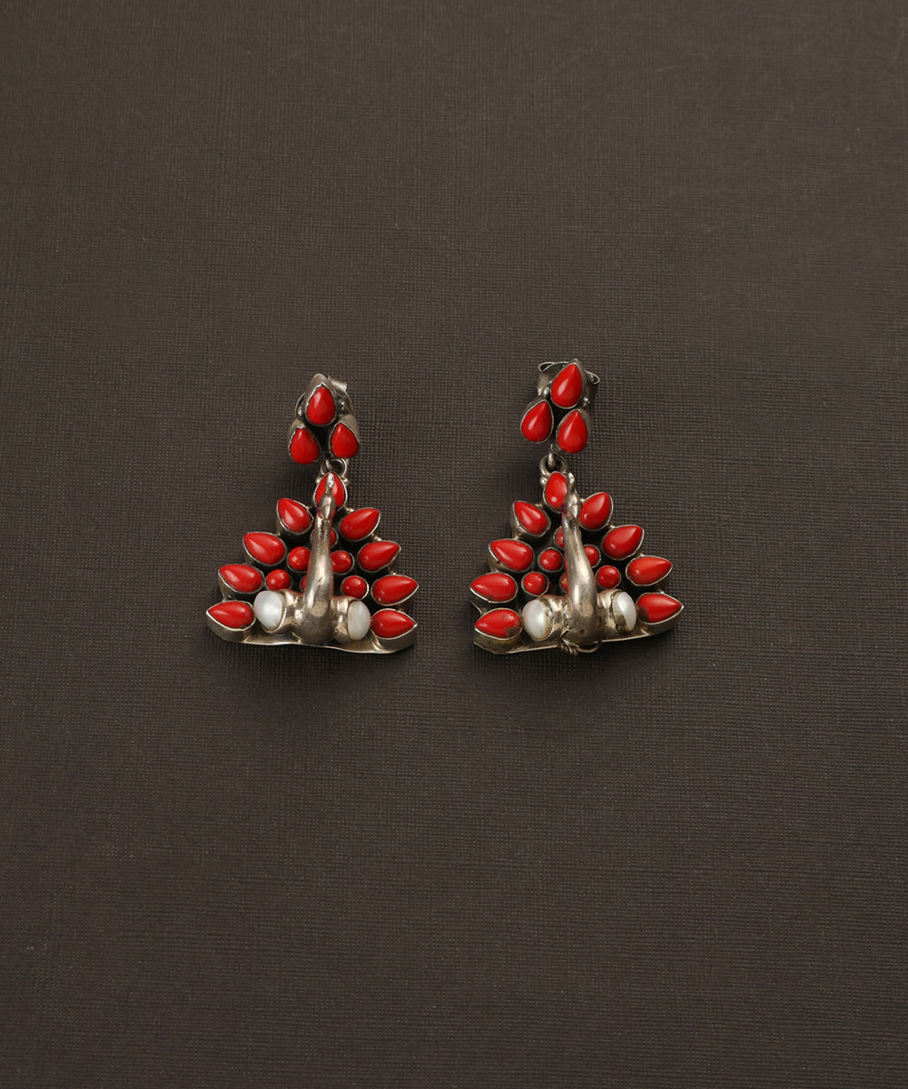 Faraza_Handcrafted_Coral_Oxidised_Pure_Silver_Earrings_WeaverStory_02
