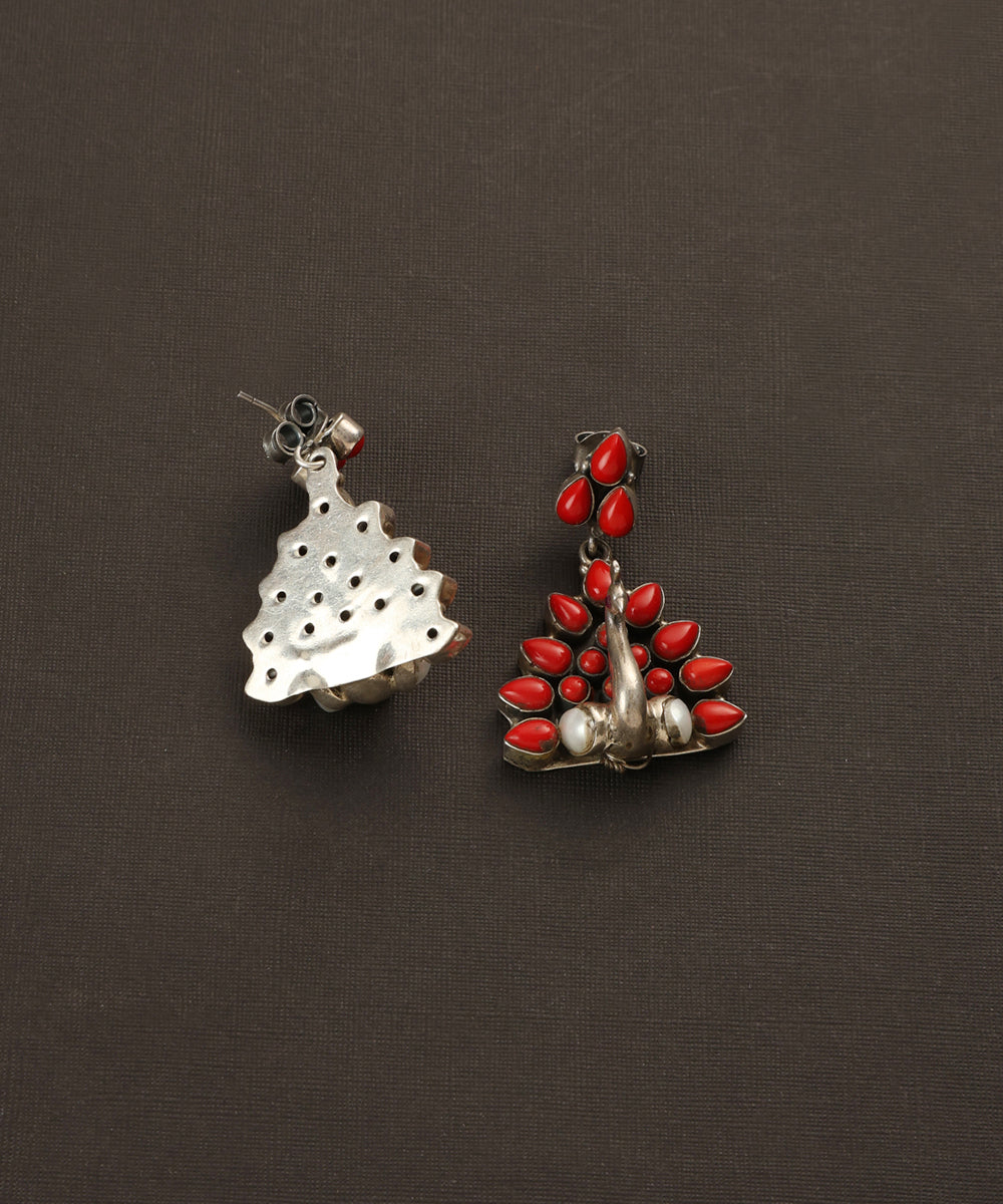 Faraza_Handcrafted_Coral_Oxidised_Pure_Silver_Earrings_WeaverStory_03