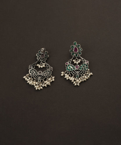 Sabira_Handcrafted_Oxidised_Pure_Silver_Earrings_With_Multicolor_Kempstones_WeaverStory_03