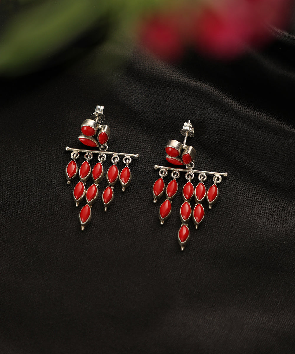 Meena_Handcrafted_Oxidised_Pure_Silver_Coral_Earrings_WeaverStory_01