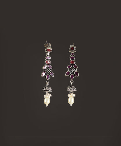 Shirin_Handcrafted_Oxidised_Pure_Silver_Earrings_With_Ruby_And_Pearls_WeaverStory_02