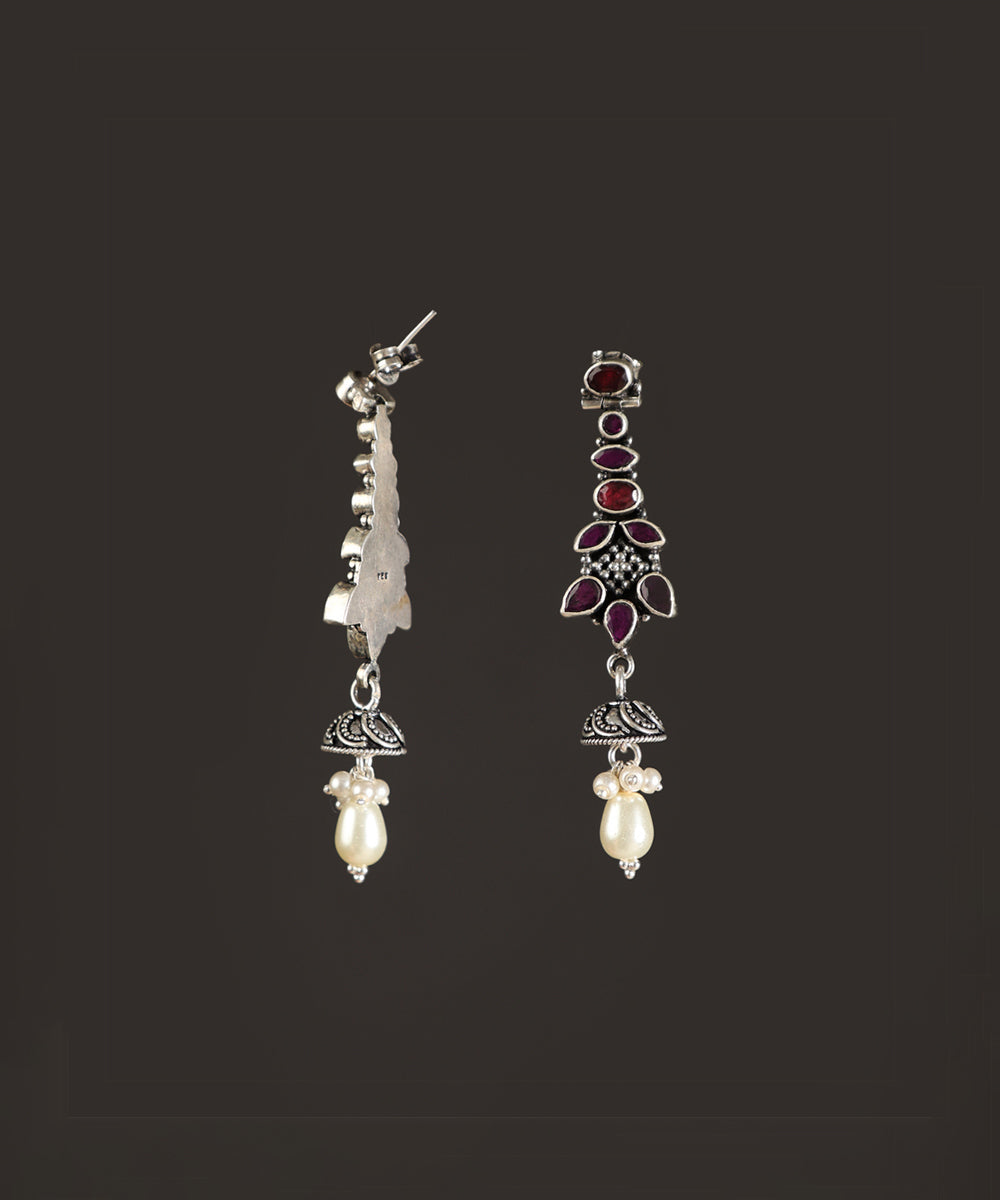 Shirin_Handcrafted_Oxidised_Pure_Silver_Earrings_With_Ruby_And_Pearls_WeaverStory_03