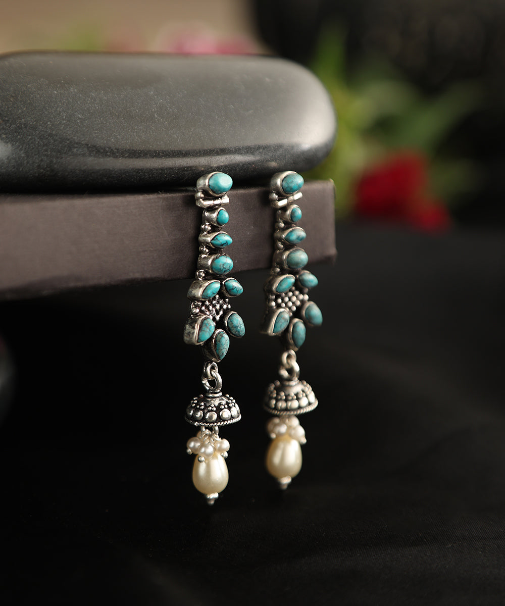 Eudora_Handcrafted_Oxidised_Pure_Silver_Turquoise_Earrings_WeaverStory_01