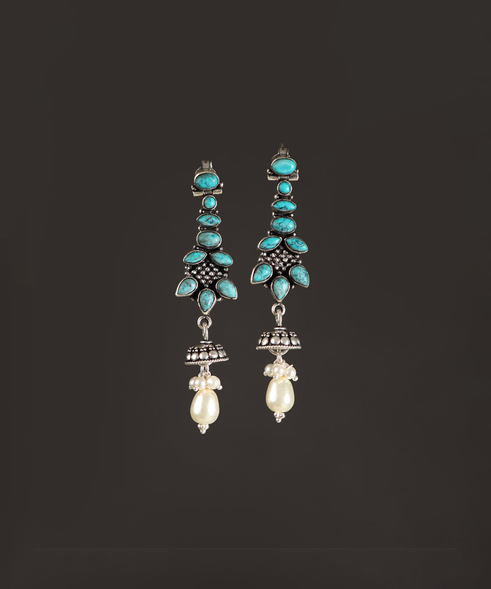Eudora_Handcrafted_Oxidised_Pure_Silver_Turquoise_Earrings_WeaverStory_02
