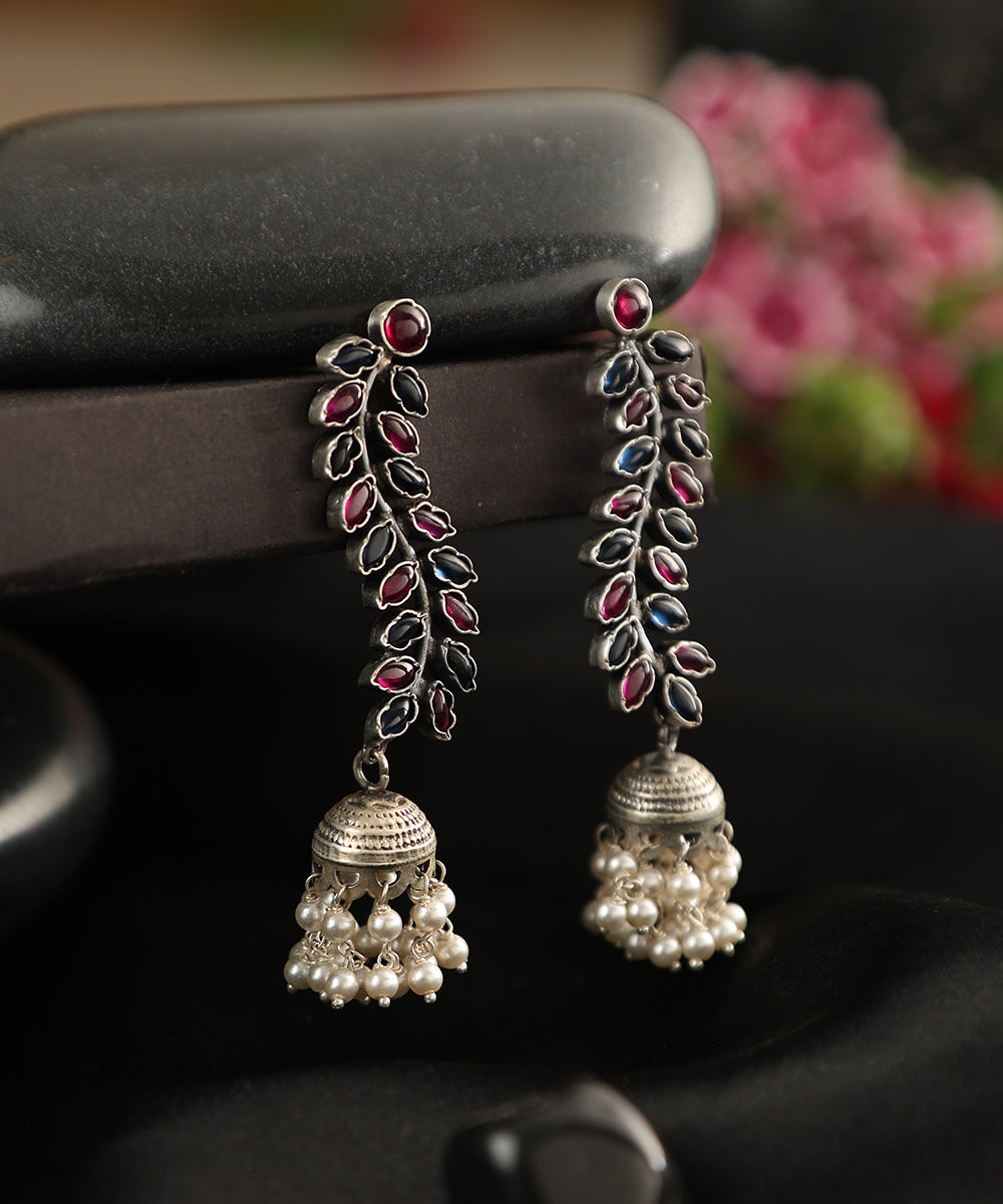 Minha_Handcrafted_Oxidised_Pure_Silver_Earrings_With_Pearl_Tassels_WeaverStory_01