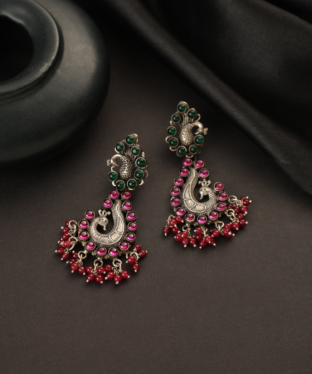 Nureen_Handcrafted_Oxidised_Pure_Silver_Earrings_With_Kempstones_WeaverStory_01