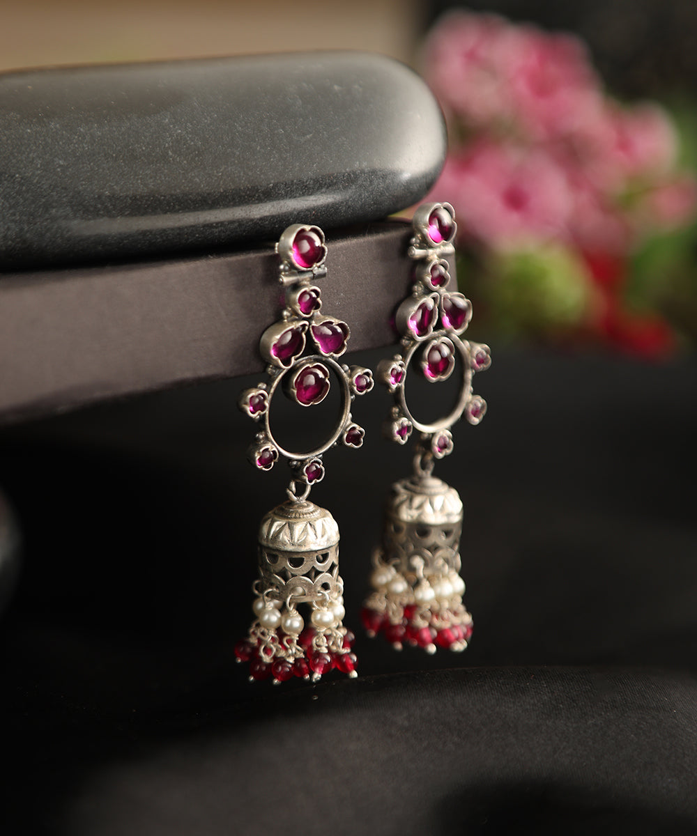 Fizziyah_Handcrafted_Oxidised_Pure_Silver_Earrings_With_Ruby_And_Pearls_WeaverStory_01