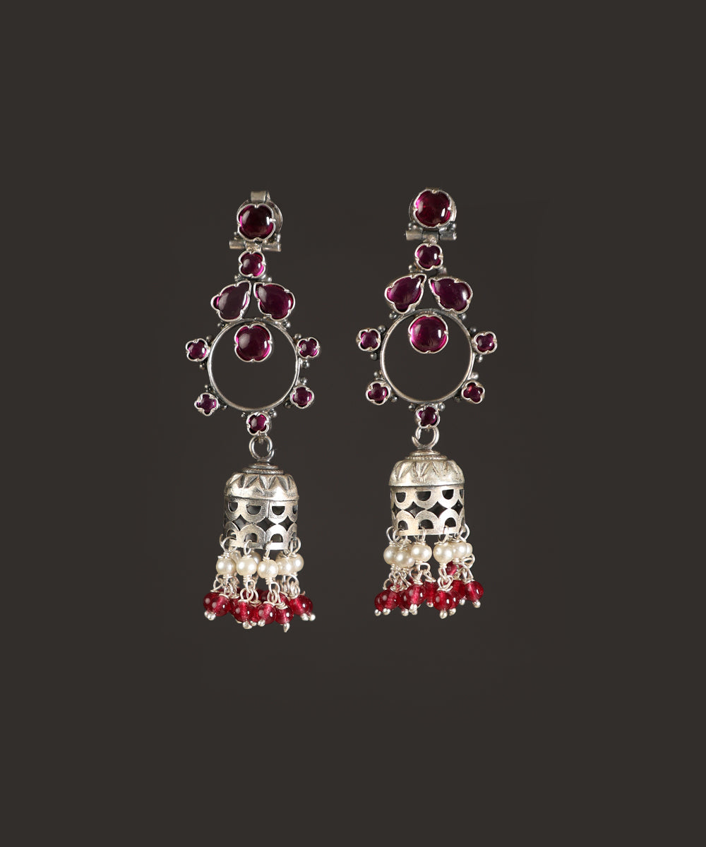 Fizziyah_Handcrafted_Oxidised_Pure_Silver_Earrings_With_Ruby_And_Pearls_WeaverStory_02