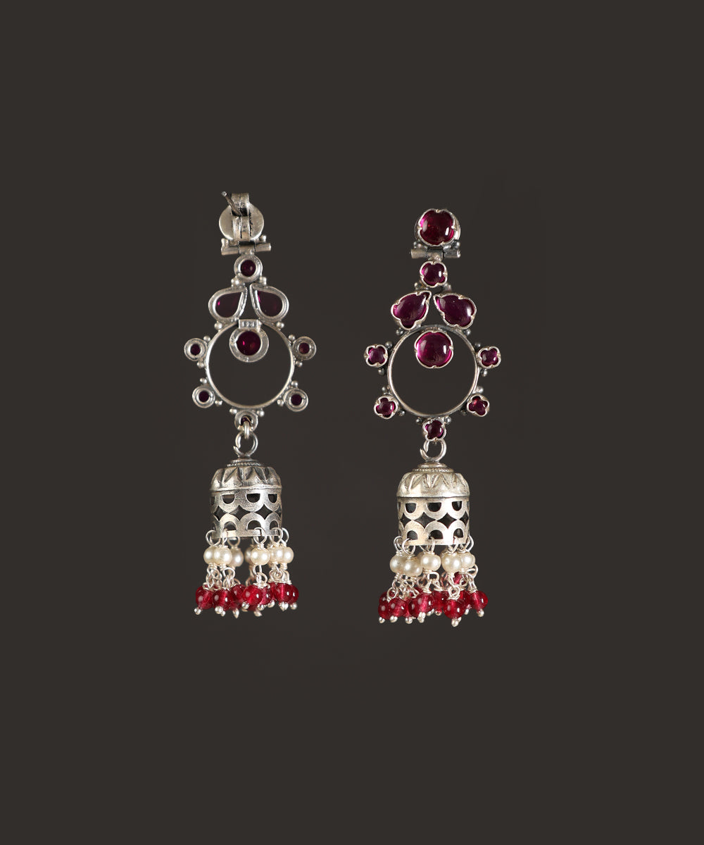 Fizziyah_Handcrafted_Oxidised_Pure_Silver_Earrings_With_Ruby_And_Pearls_WeaverStory_03