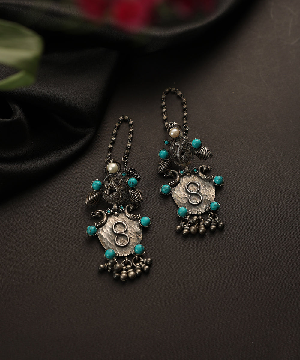 Miran_Handcrafted_Oxidised_Pure Silver_Turquoise_Earrings_WeaverStory_01