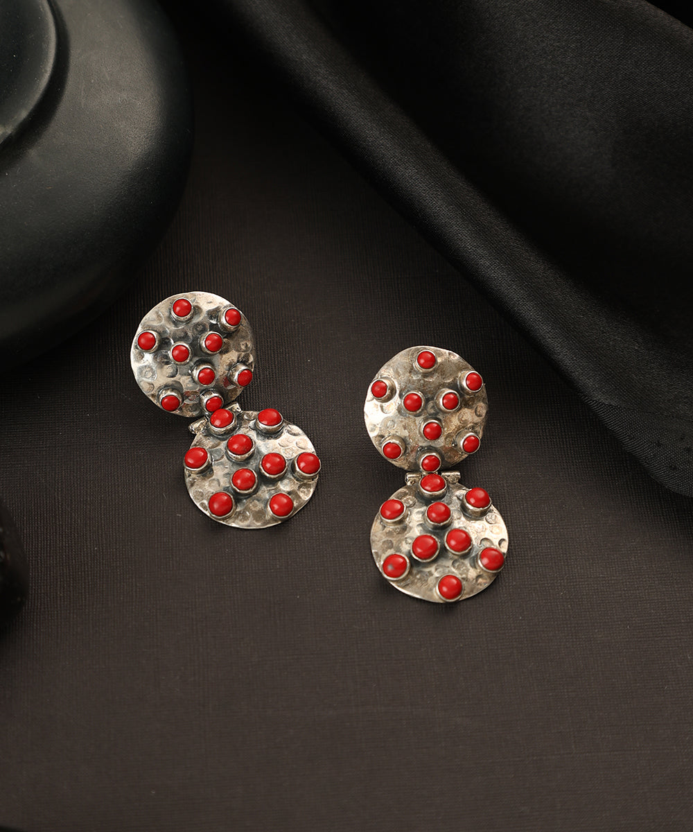 Mishu_Handcrafted_Oxidised_Pure_Silver_Coral_Earrings_WeaverStory_01
