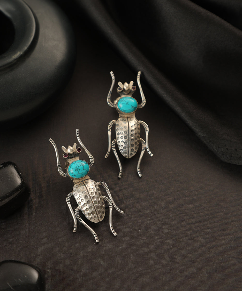 Mazin_Handcrafted_Oxidised_Pure_Silver_Turquoise_Earrings_WeaverStory_01