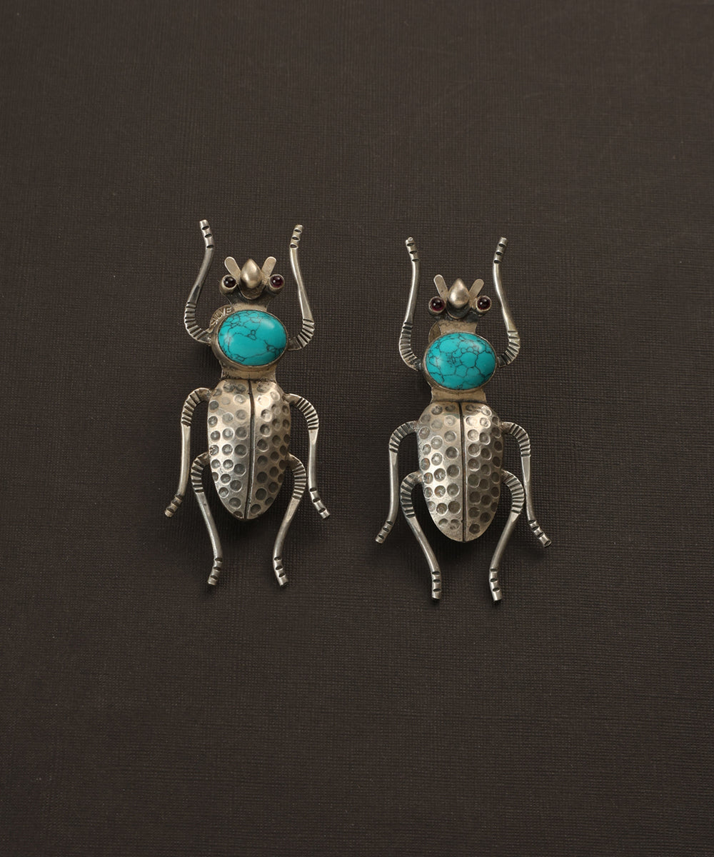 Mazin_Handcrafted_Oxidised_Pure_Silver_Turquoise_Earrings_WeaverStory_02
