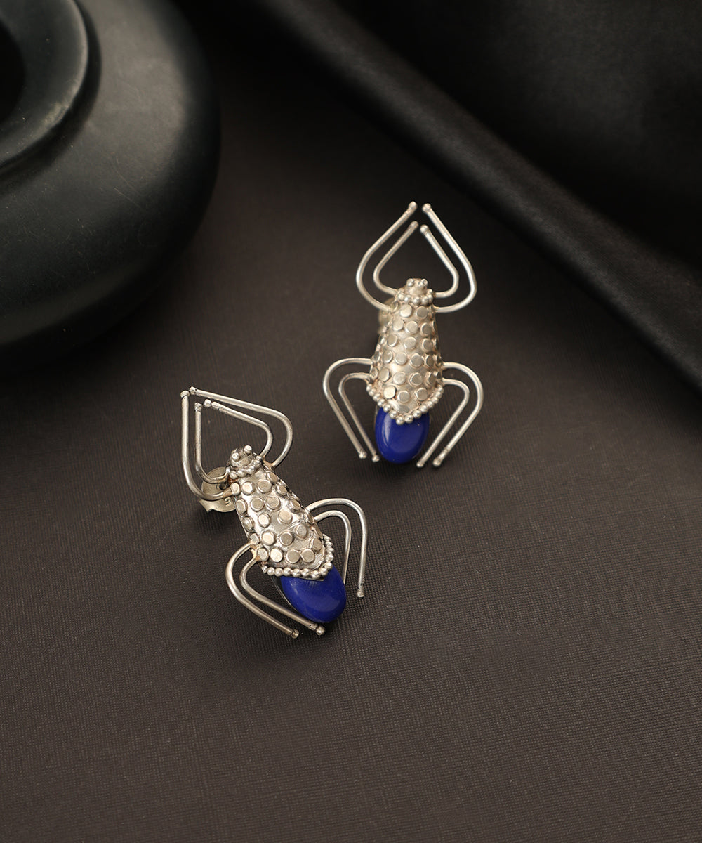 Aidh_Handcrafted_Oxidised_Pure_Silver_Lapis_Earrings_WeaverStory_01