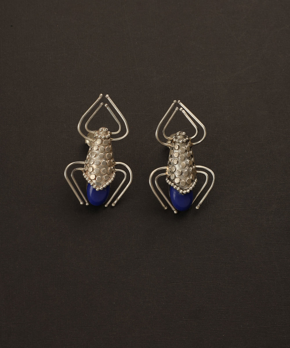 Aidh_Handcrafted_Oxidised_Pure_Silver_Lapis_Earrings_WeaverStory_02
