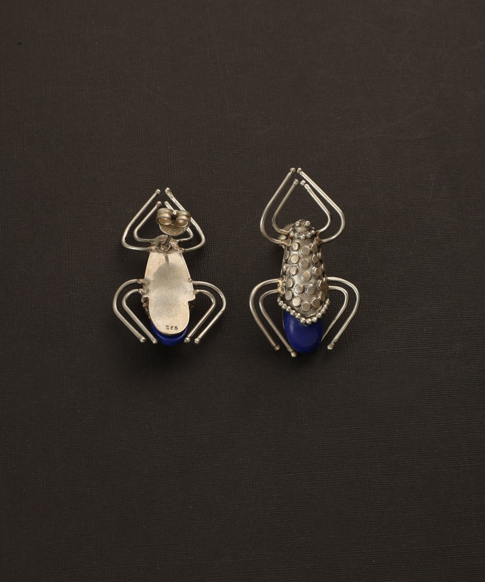 Aidh_Handcrafted_Oxidised_Pure_Silver_Lapis_Earrings_WeaverStory_03