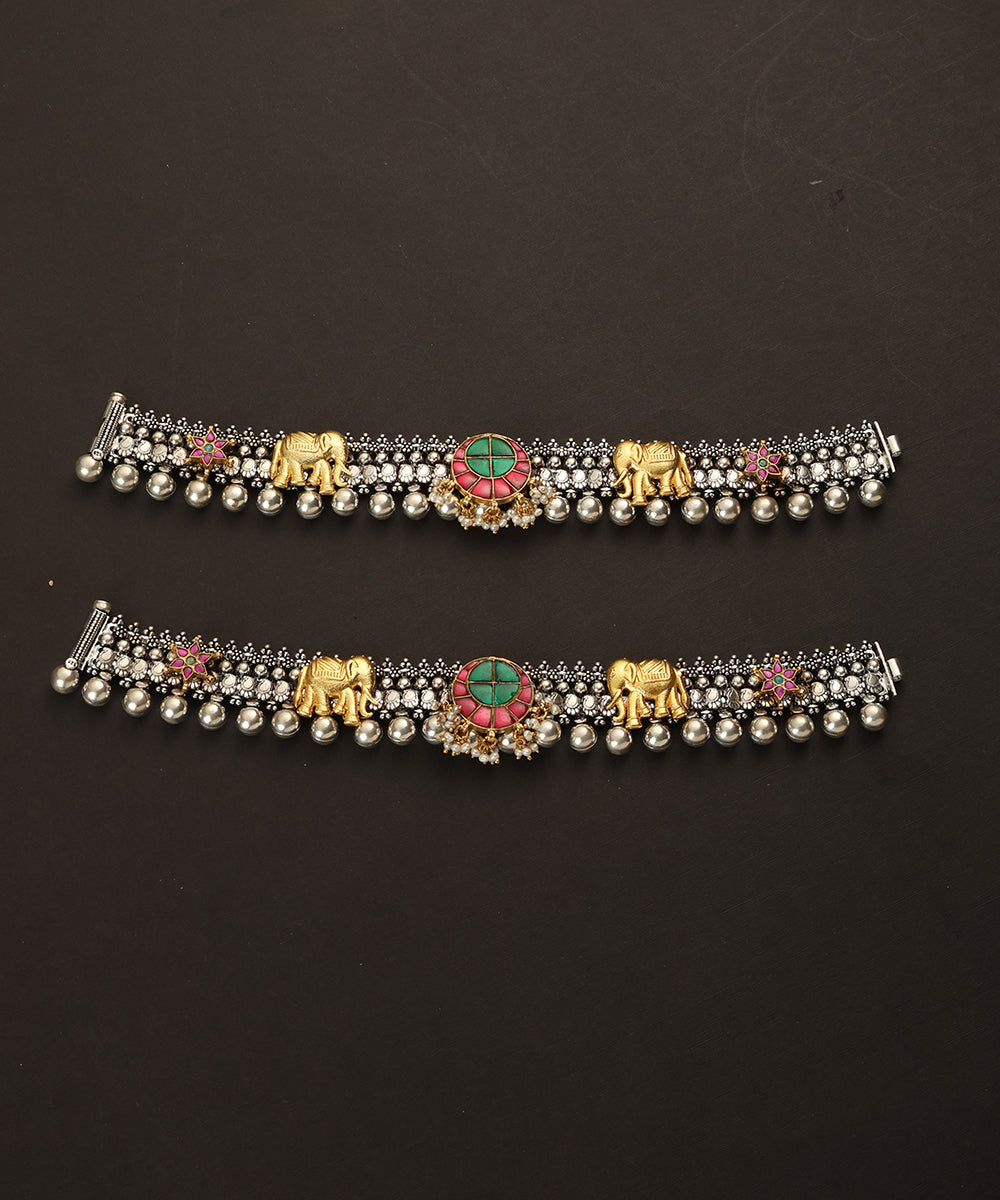 Zaiyaan_Handcrafted_Oxidised_Pure_Silver_Anklets_With_Elephant_And_Floral_Motifs_WeaverStory_02