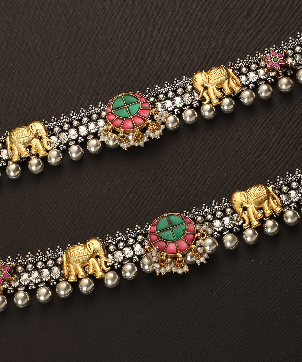 Zaiyaan_Handcrafted_Oxidised_Pure_Silver_Anklets_With_Elephant_And_Floral_Motifs_WeaverStory_03
