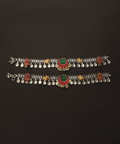 Hayyan Handcrafted Oxidised Pure Silver Anklets With Bird Motifs