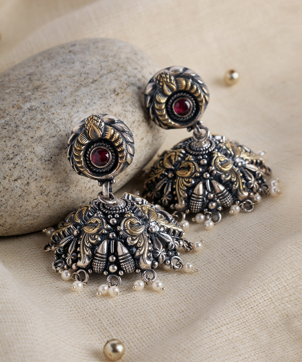 Kamala_Handcrafted_Oxidised_Pure_Silver_Jhumka_With_Pearls_WeaverStory_01