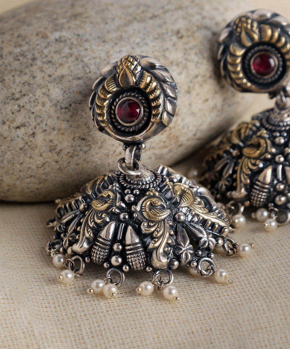 Kamala_Handcrafted_Oxidised_Pure_Silver_Jhumka_With_Pearls_WeaverStory_02