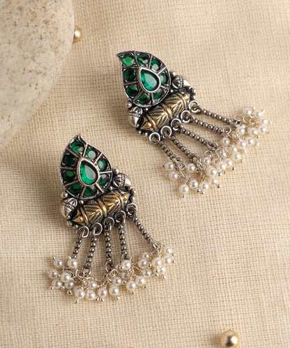 Vama_Handcrafted_Oxidised_Pure_Silver_Earrings_With_Kempstones_And_Pearls_WeaverStory_01